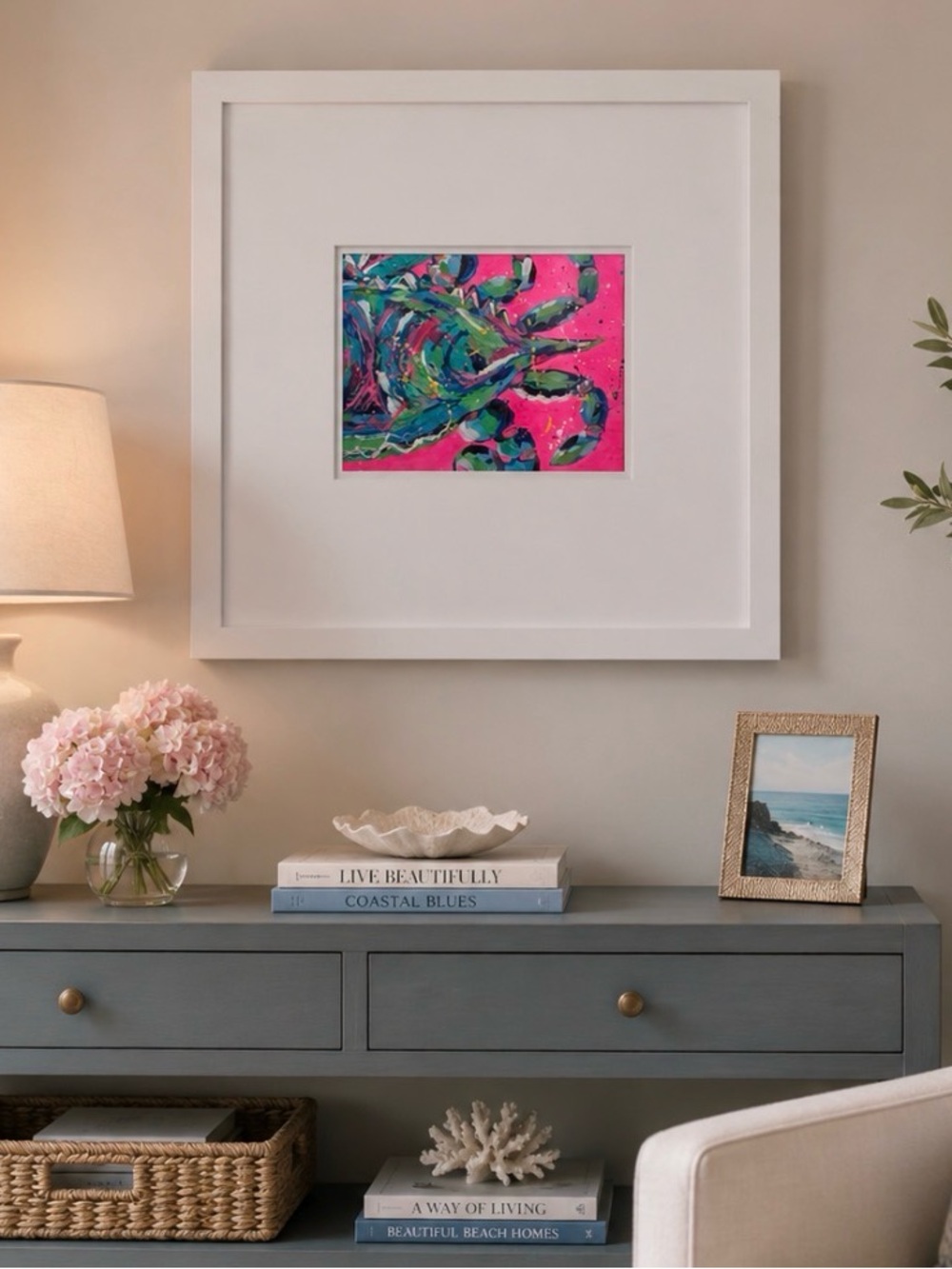 Original Framed Abstract Crab Wall Art